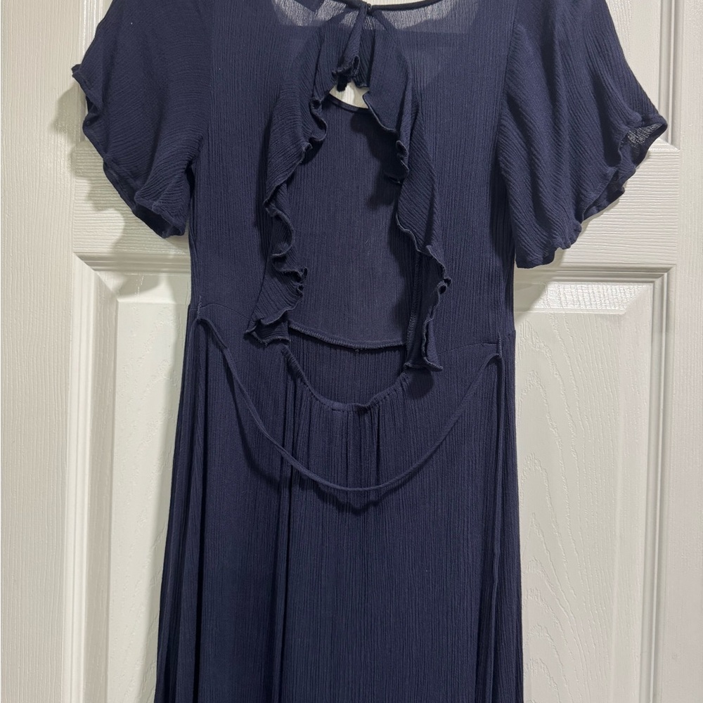 Elegant Navy Blue Ruffle Dress